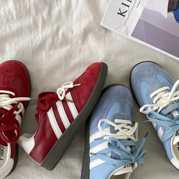 Retro Red Training Shoes for Women - 2025 Spring Versatile Flat Sneakers, Casual Sports Shoes in Y2K Style