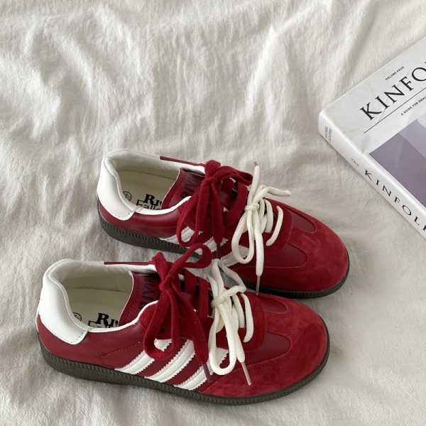 Retro Red Training Shoes for Women - 2025 Spring Versatile Flat Sneakers, Casual Sports Shoes in Y2K Style