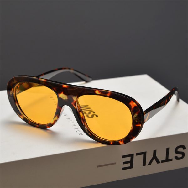 Retro Round Face Frog Sunglasses in Orange Tea Color - Unisex Slimming Fashion for Hip-Hop & Party Style