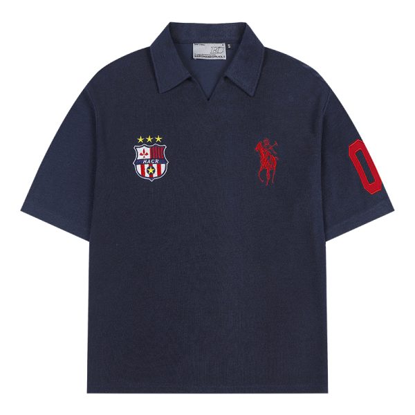 Retro Seagull Collar Embroidered Short Sleeve Polo Shirt in Jersey Towel Fabric - Vintage-Inspired, Casual Style for Everyday Wear