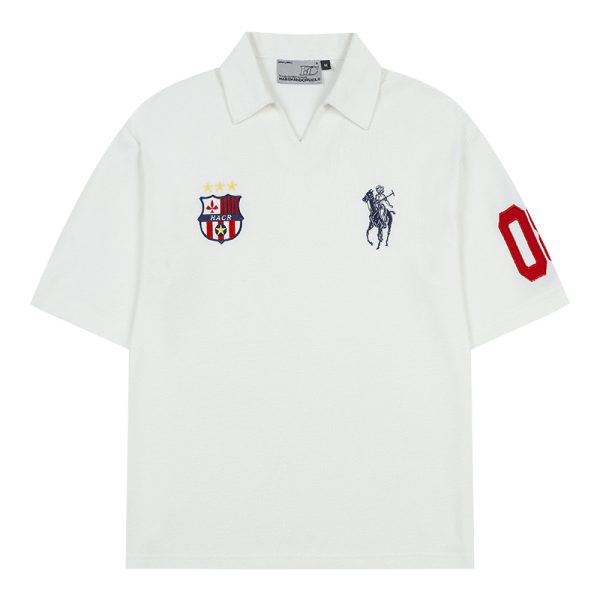 Retro Seagull Collar Embroidered Short Sleeve Polo Shirt in Jersey Towel Fabric - Vintage-Inspired, Casual Style for Everyday Wear