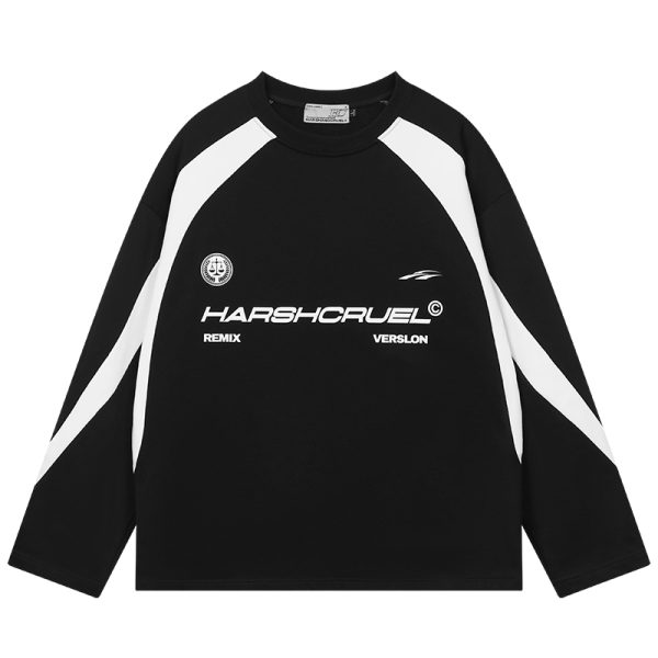Retro Sports Street Style Loose Round Neck Long Sleeve T-Shirt â€“ Harsh and Cruel Inspired Fashion for 90s and Y2K Vibe