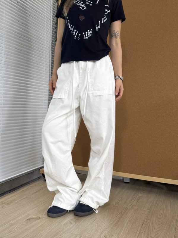 Retro Straight Loose Work Pants for Men and Women - Casual Elastic Waist Versatile Wrinkled Long Pants for Everyday Style