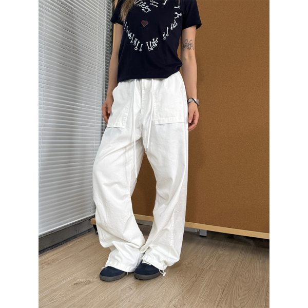 Retro Straight Loose Work Pants for Men and Women - Casual Elastic Waist Versatile Wrinkled Long Pants for Everyday Style