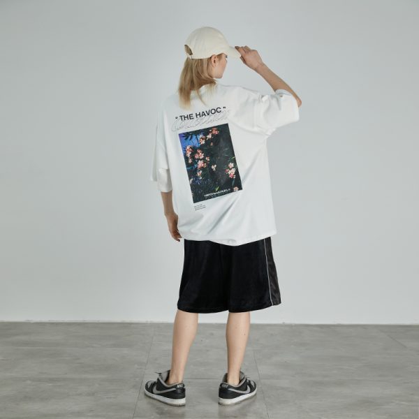 Retro Street Photography Pure Cotton Knitted Loose Short Sleeve T-Shirt for a 90s Inspired Look
