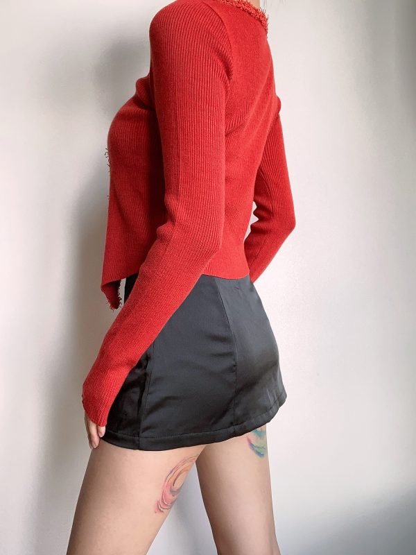 Retro V-Neck Fringed Button Long Sleeve Knitted Cardigan Top - European American Style, Sexy Niche Fashion