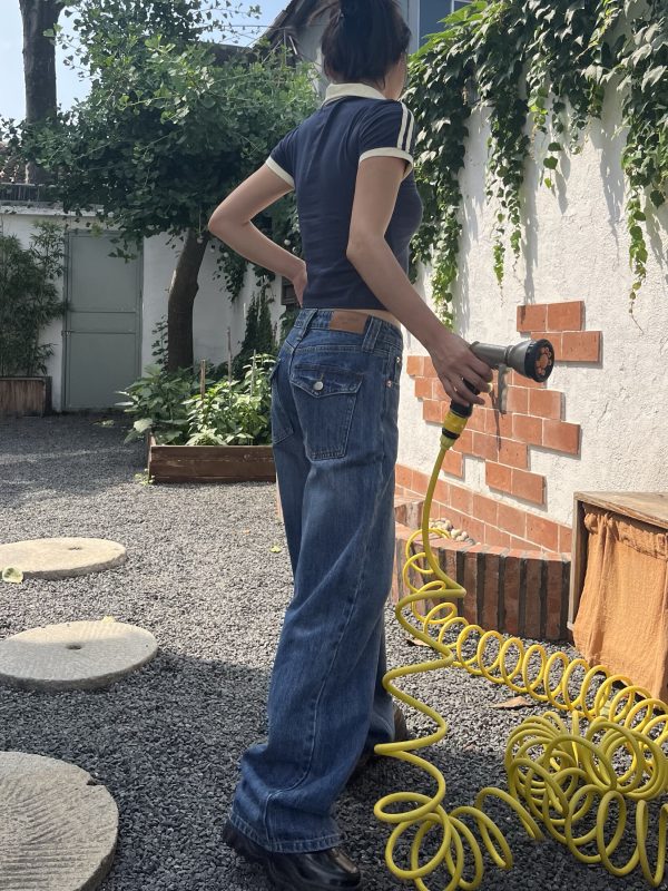 Retro Vertical Striped Washed Wide-Leg Slim Straight-Leg Low-Waist Jeans for Women - Spring/Summer 90s Y2K Style