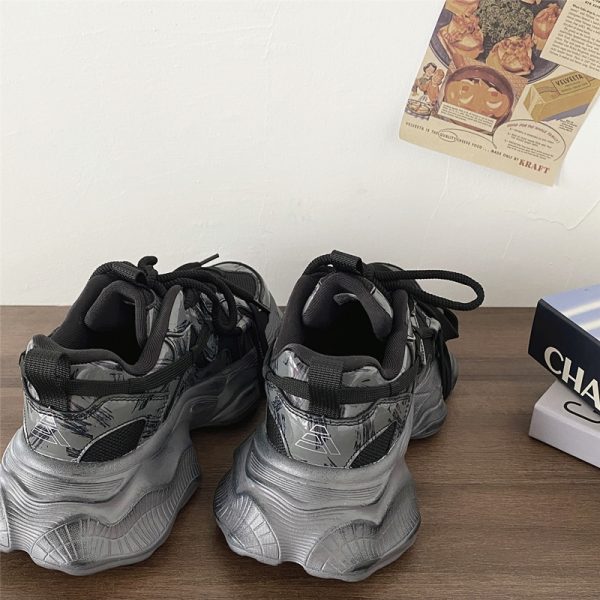 Retro Vintage Black Warrior Dad Shoes for Women - Thick-Soled Height-Increasing Sports Casual Sneakers, Trendy 2025 Style