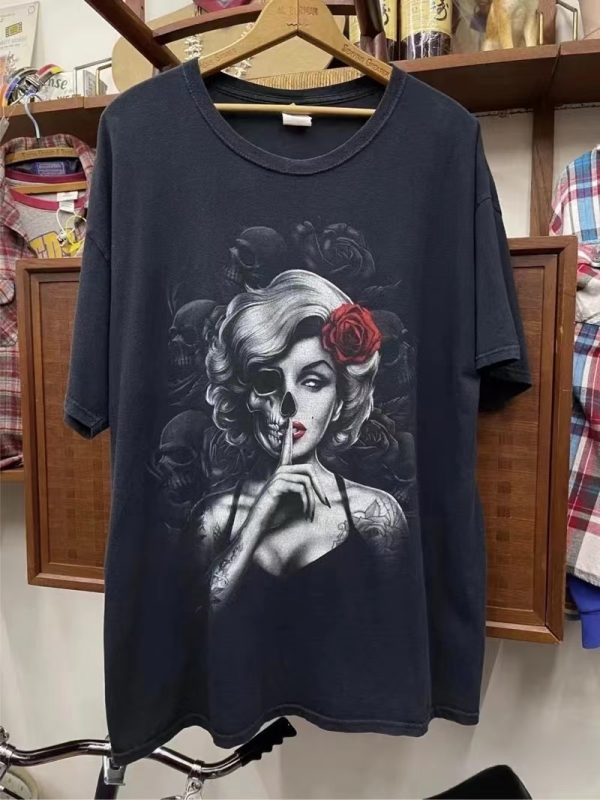 Retro Vintage Distressed Green Short Sleeve T-Shirt for Women - Trendy Summer Base Top in European and American Style