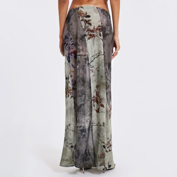 Retro Vintage Hot Girl Plant Print Midi Skirt - Trendy National Style Long Skirt for Y2K and 90s Fashion Lovers