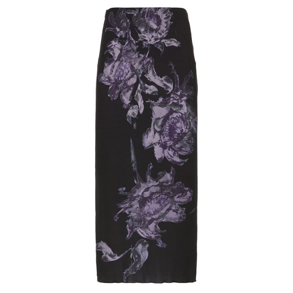 Retro Vintage Hot Girl Plant Print Midi Skirt - Trendy National Style Long Skirt for Y2K and 90s Fashion Lovers