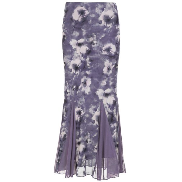 Retro Vintage Hot Girl Plant Print Midi Skirt - Trendy National Style Long Skirt for Y2K and 90s Fashion Lovers