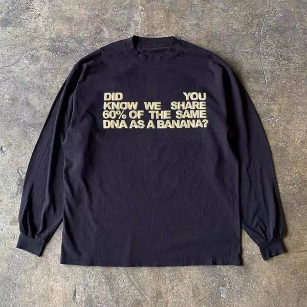 Retro Vintage Letter Print Unisex Long Sleeve T-shirt - 280g Heavyweight Casual Style for Students and Charity Events