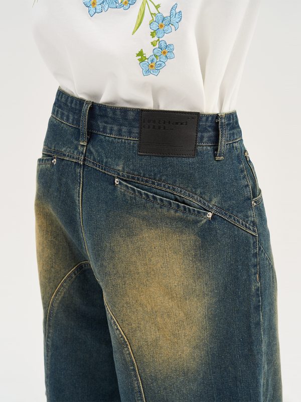 Retro Washed Pleated Straight-Leg Denim Shorts - Harsh Street Style Inspired, 90s Vintage Look