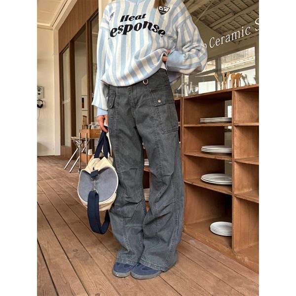Retro Washed Vintage Multi-Pocket Straight-Leg Work Pants for Men and Women - Loose American Street Casual Style
