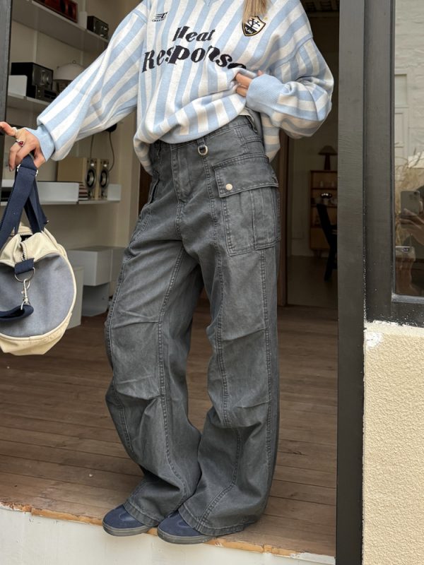 Retro Washed Vintage Multi-Pocket Straight-Leg Work Pants for Men and Women - Loose American Street Casual Style