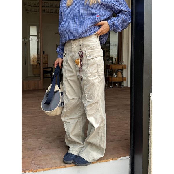 Retro Washed Vintage Multi-Pocket Straight-Leg Work Pants for Men and Women - Loose American Street Casual Style