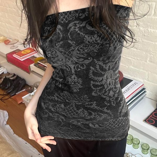 Retro Y2K Printed Slim Fit Strapless Women's Wrap Crop Top - Trendy Hot Girl Style