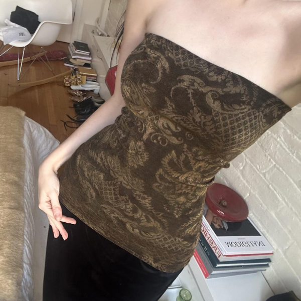 Retro Y2K Printed Slim Fit Strapless Women's Wrap Crop Top - Trendy Hot Girl Style