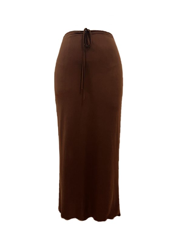 Reversible Long Skirt in Ice Silk Feel - High-End Fabric, Slim Fit, Elastic Waist, Luxe Style for Effortless Elegance
