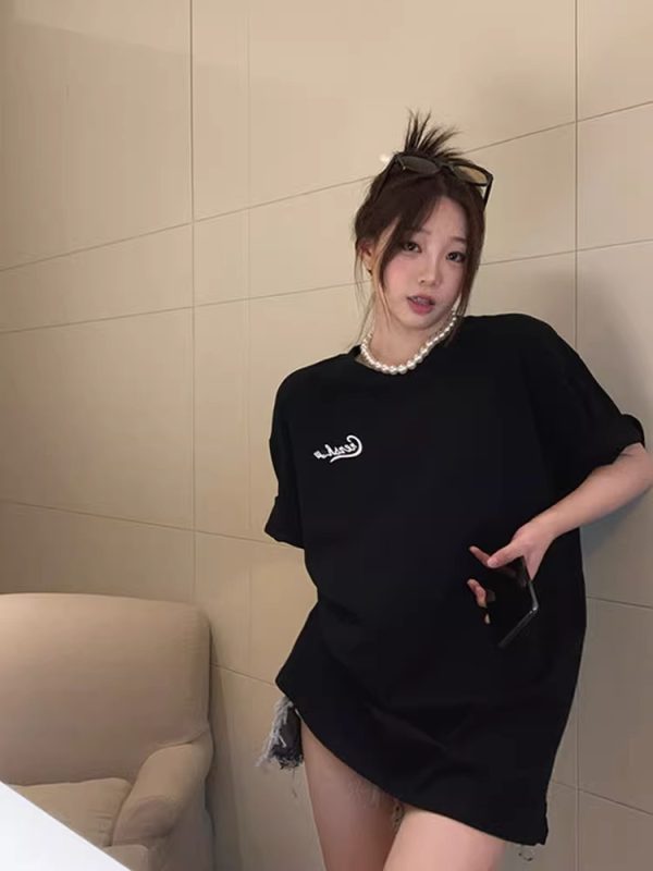 Rose Red Plus Size Loose Fit Cotton Short Sleeve T-Shirt for Women - Casual Mid-Length Top, Perfect for Everyday Wear