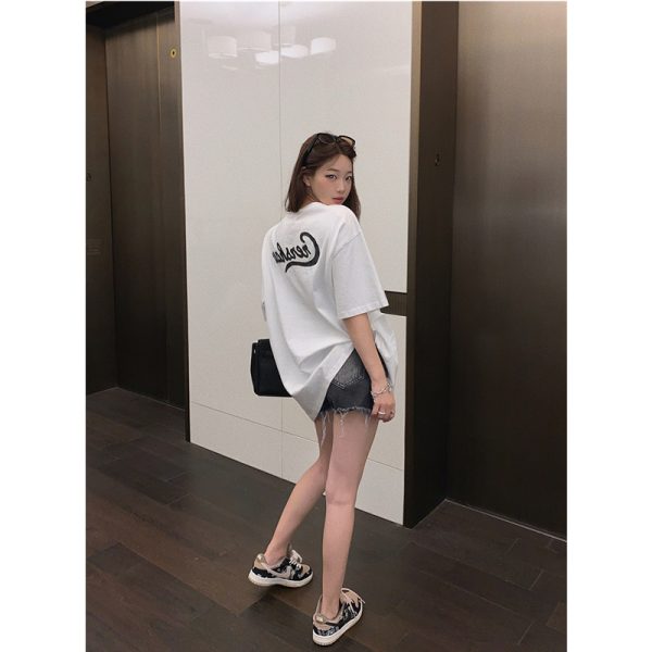 Rose Red Plus Size Loose Fit Cotton Short Sleeve T-Shirt for Women - Casual Mid-Length Top, Perfect for Everyday Wear