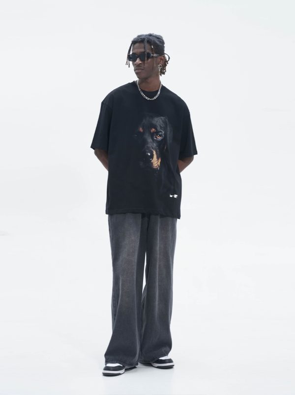 Rottweiler Head Graphic Short Sleeve T-Shirt in Harshandcruel Street Style - Trendy Urban Fashion for 90s and Y2K Lovers