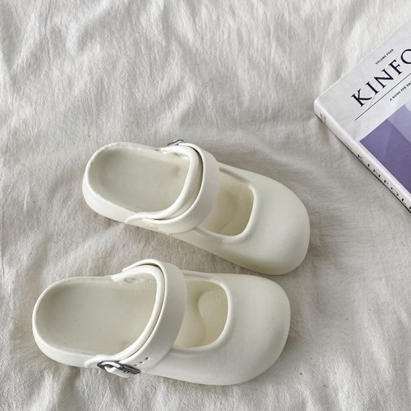 Round-Toe Mary Jane Slippers for Women - Summer 2025 Thick-Soled Closed-Toe Half Slippers, Trendy Holey Design for Outdoor Wear