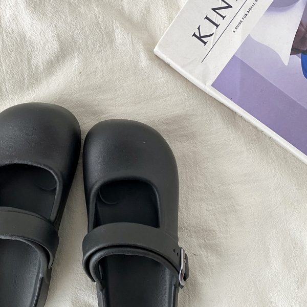 Round-Toe Mary Jane Slippers for Women - Summer 2025 Thick-Soled Closed-Toe Half Slippers, Trendy Holey Design for Outdoor Wear