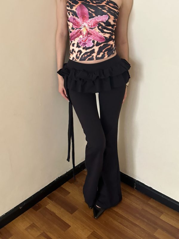 Ruffle Spliced Flared Pants for Women - 2025 Low Waist Slim Fit Casual Long Pants - Versatile Y2K Style