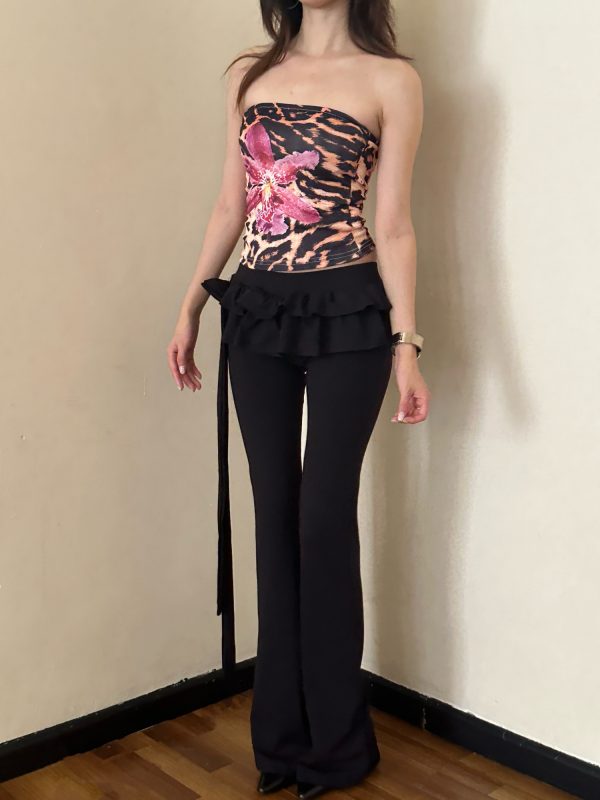 Ruffle Spliced Flared Pants for Women - 2025 Low Waist Slim Fit Casual Long Pants - Versatile Y2K Style