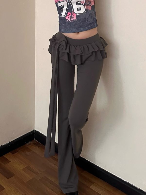 Ruffle Spliced Flared Pants for Women - 2025 Low Waist Slim Fit Casual Long Pants - Versatile Y2K Style