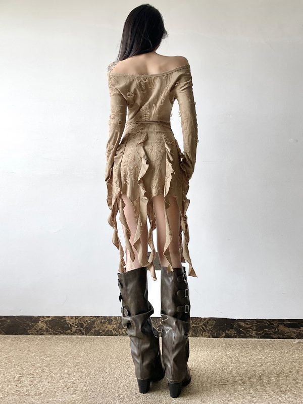 Ruffled Fringe Denim Skirt for Women, Distressed Light Wash Short Skirt, Off-Shoulder Dress, Y2K Style, Boho Chic Fashion