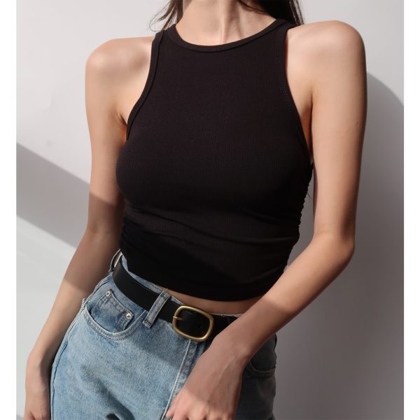 Sexy American Style Round Neck Ribbed Sleeveless Vest - Elastic Waist Slim Fit Stretchy Base Layer Top