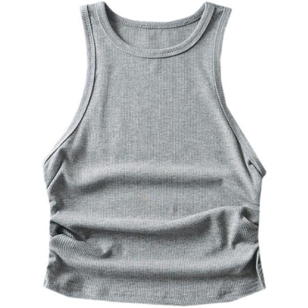 Sexy American Style Round Neck Ribbed Sleeveless Vest - Elastic Waist Slim Fit Stretchy Base Layer Top