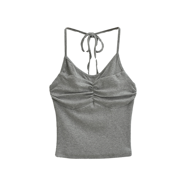 Sexy Halter Neck V-Neck High-Waisted Ribbed Camisole - Slim Fit Solid Color Top for European and American Style