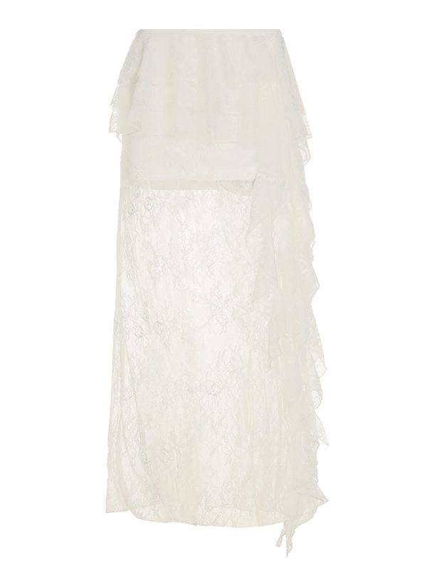 Sexy Lace Spliced Tulle Ruffle Ribbon Half Skirt - Niche Design Long Skirt for 90s and Y2K Fashion Lovers