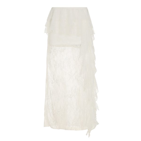 Sexy Lace Spliced Tulle Ruffle Ribbon Half Skirt - Niche Design Long Skirt for 90s and Y2K Fashion Lovers