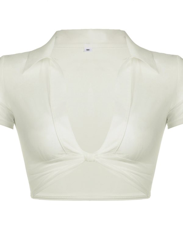 Sexy Mesh Sheer Knotted Tie Deep V Short Top for Women - Hot Girl Style, Trendy Fashion, Subtle Tricks, Perfect for Night Out