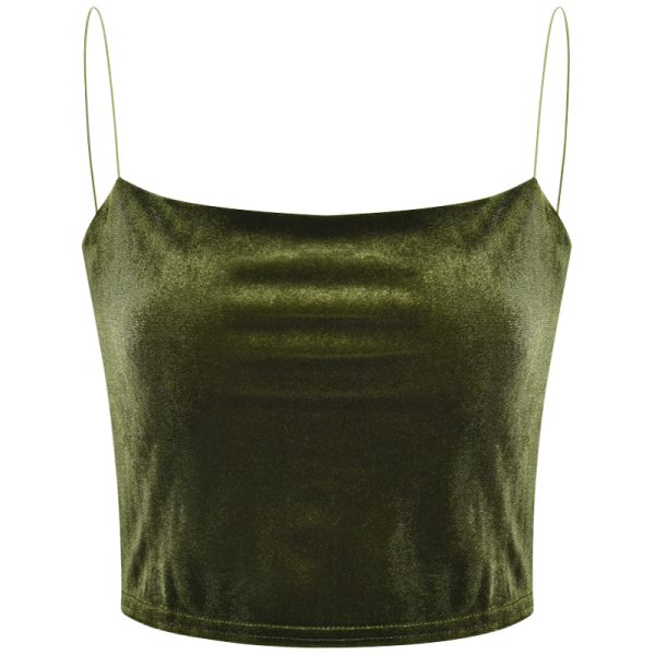 Sexy Off-Shoulder Velvet Camisole Crop Top for Women - Thin Strap High-Waisted Y2K Style