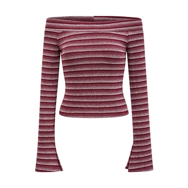 Sexy Off-the-Shoulder Striped Knitted Crop Top for Women - Slim Fit European and American Style Fashion Top