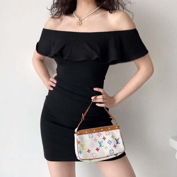 Sexy One-Shoulder Ruffled Black Bodycon Dress for Women - European American Style Short Skirt, Trendy Y2K Fashion