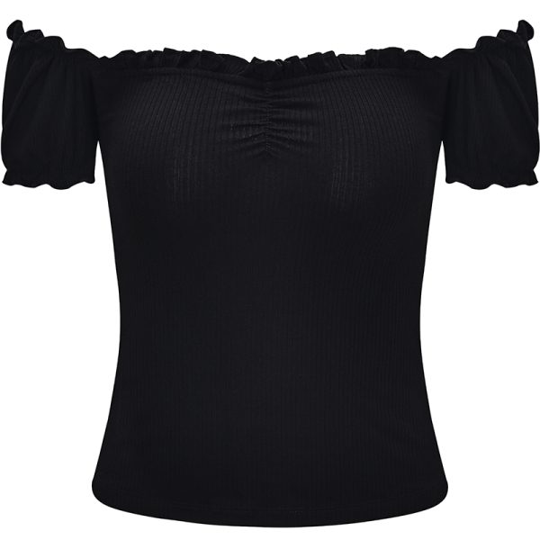 Sexy One-Shoulder Ruffled Puff Sleeve T-Shirt for Women - European & American Style Short Top, Trendy 90s Inspired Fashion
