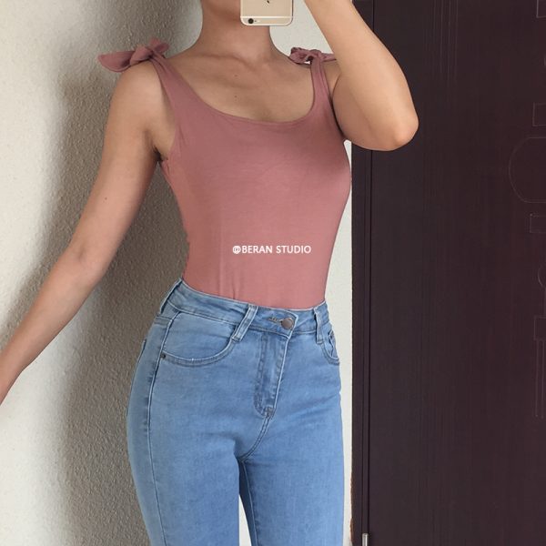 Sexy Shoulder Tie Bow Waist-Cinching Slimming Jumpsuit Tank Top - European and American Style Fashion