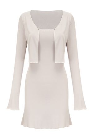 Sexy Slim-Fit Camisole Dress Cardigan Two-Piece Set for Women - Bodycon Style with Short Skirt, European and American Fashion