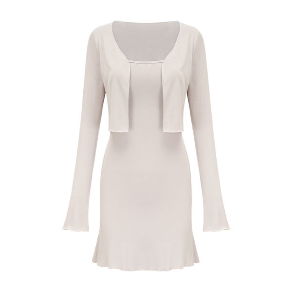 Sexy Slim-Fit Camisole Dress Cardigan Two-Piece Set for Women - Bodycon Style with Short Skirt, European and American Fashion