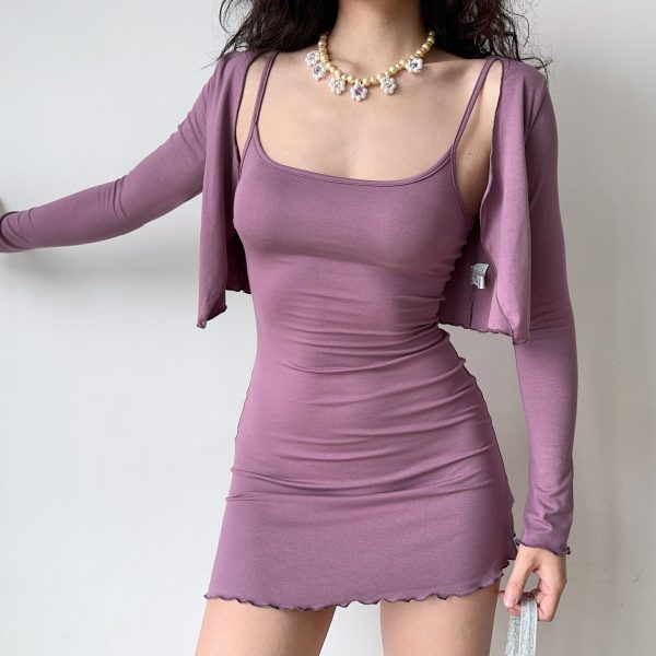 Sexy Slim-Fit Camisole Dress Cardigan Two-Piece Set for Women - Bodycon Style with Short Skirt, European and American Fashion