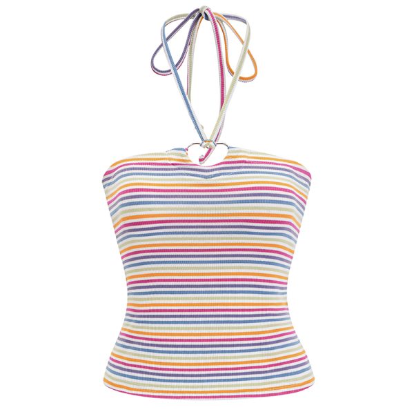 Sexy Slim-Fit Halter Tank Top for Women - Striped Strapless Summer Style, European and American Inspired, Hot Girl Vibe