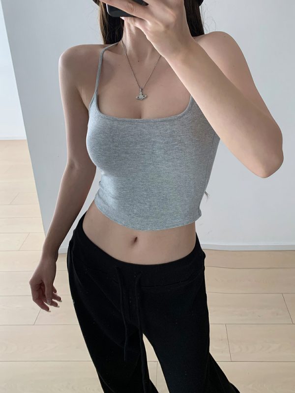 Sexy Slim Fit Thin Strap Tank Top for Women - Basic Versatile Outerwear with Chest Pad - Y2K Style