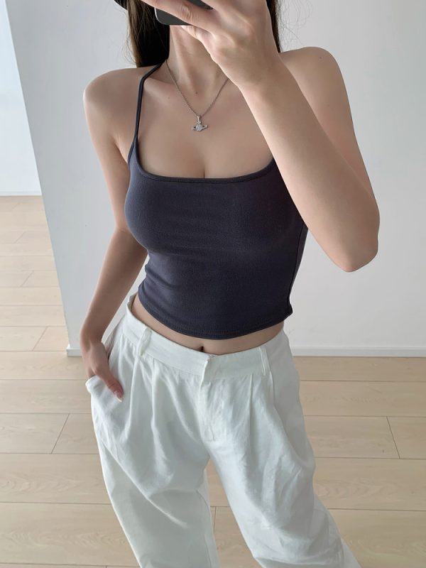 Sexy Slim Fit Thin Strap Tank Top for Women - Basic Versatile Outerwear with Chest Pad - Y2K Style